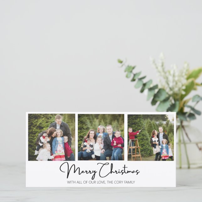 Cartes Pour Fêtes Annuelles Merry Christmas Three Image Flat Holiday Card (Debout devant)