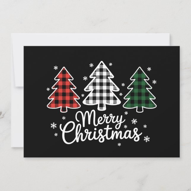 Cartes Pour Fêtes Annuelles Merry Christmas Tree Buffalo Plaid Red White Green (Devant)