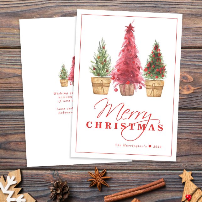 Cartes Pour Fêtes Annuelles Merry Christmas Tree Red Holiday Card (Créateur téléchargé)