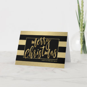 Cartes Pour Fêtes Annuelles Merry Christmas Trendy Gold Stripes Hand-Script