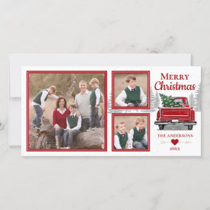 Cartes Pour Fêtes Annuelles Merry Christmas Vintage Red Truck 3 Family Photos