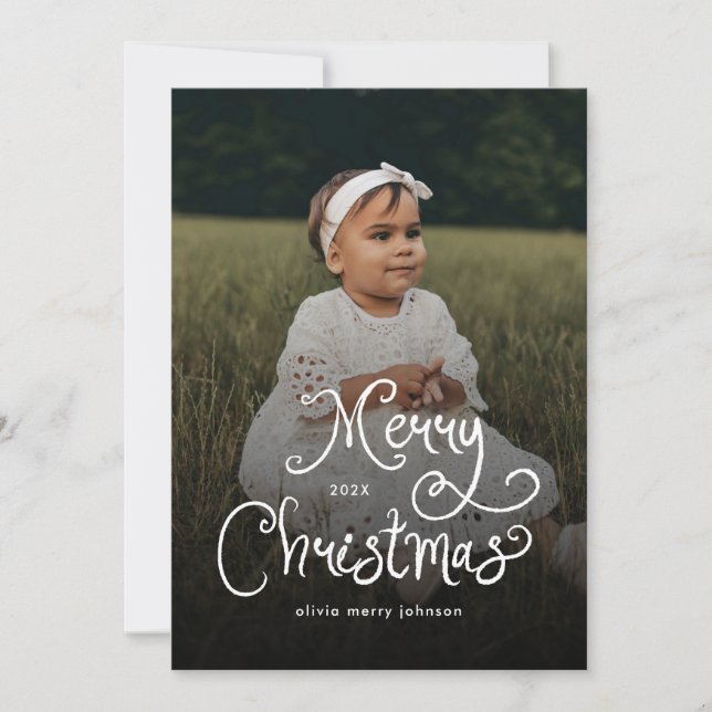 Cartes Pour Fêtes Annuelles Merry Christmas Whimsical Script  Baby Photo  (Devant)