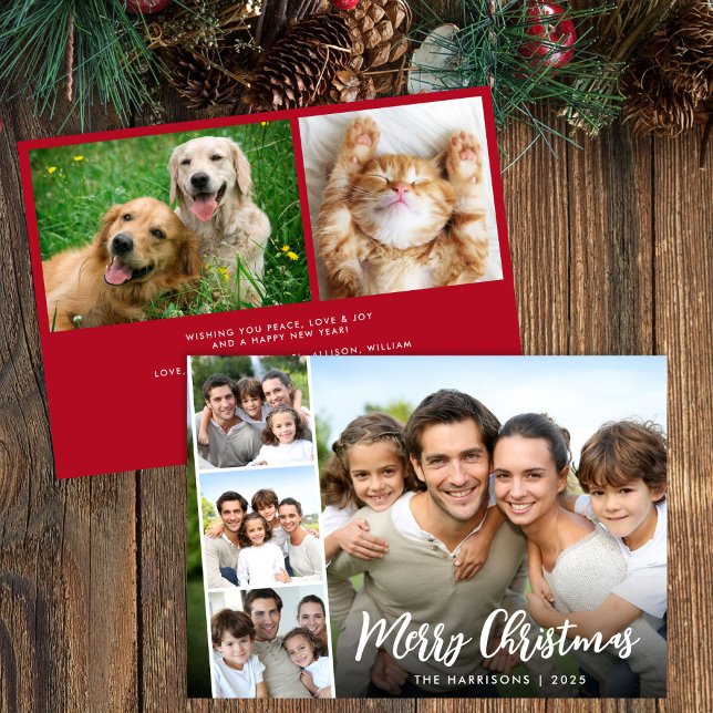 Cartes Pour Fêtes Annuelles Merry Christmas White Script Photo Strip (Share the love and warmth of the holiday season with this personalized photo Christmas card)