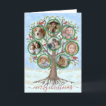 Cartes Pour Fêtes Annuelles Merry Christmas Winter Family Tree 8 Photo Collage<br><div class="desc">Celebrate the Christmas season with these consolive family tree photo greeting cards. These pretty cards include 8 of your personalized photographique inside wreaths on an original, hand-drawn tree ee. The tree is surrounded by snow and has red birds sitting on its limbs. The text says, "Merry Christmas" with room for...</div>