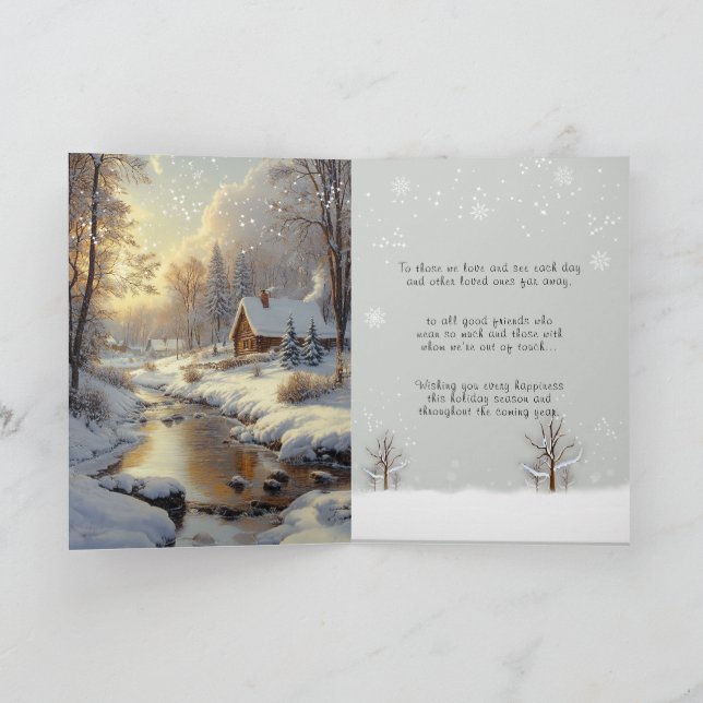 Cartes Pour Fêtes Annuelles Merry Christmas Winter Forest River Snowflakes (Intérieur)