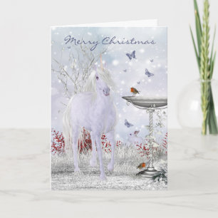 Cartes Pour Fêtes Annuelles Merry Christmas Winter Unicorne, Robins