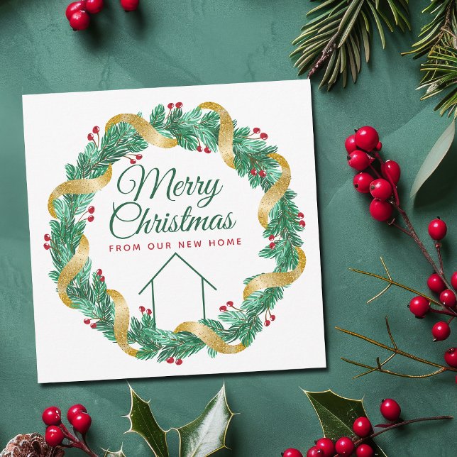Cartes Pour Fêtes Annuelles Merry Christmas Wreath Beautiful New Home Adresse (Créateur téléchargé)