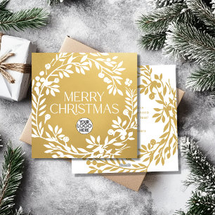 Cartes Pour Fêtes Annuelles Merry Christmas Wreath Business Logo Faux Gold