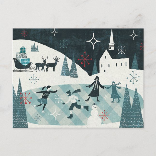Cartes Pour Fêtes Annuelles Merry Christmastime Skating Scene (Devant)