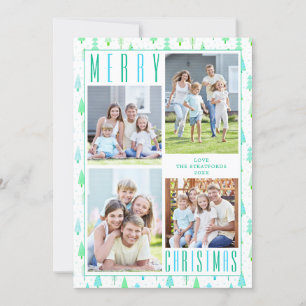 Cartes Pour Fêtes Annuelles MERRY Côtier NOËL Arbres 4 Photos Turquoise