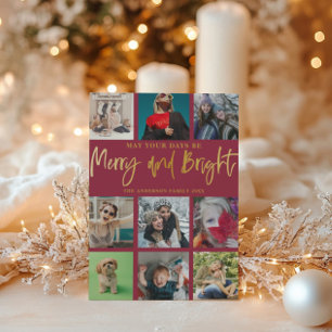 Cartes Pour Fêtes Annuelles Merry et Bright Chic Red & Faux Gold 9 Photo