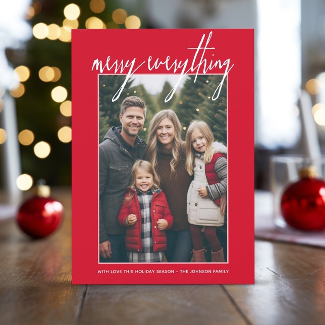 Cartes Pour Fêtes Annuelles Merry Everything Modern Christmas 1 photo rouge (1 Photo - Vertical Christmas Card - Merry Everything)