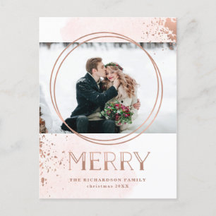 Cartes Pour Fêtes Annuelles Merry   Faux rose Gold and Blush Christmas Photo