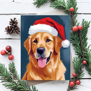 Cartes Pour Fêtes Annuelles Merry Golden Retriever   Noël du chien de Santa Ha
