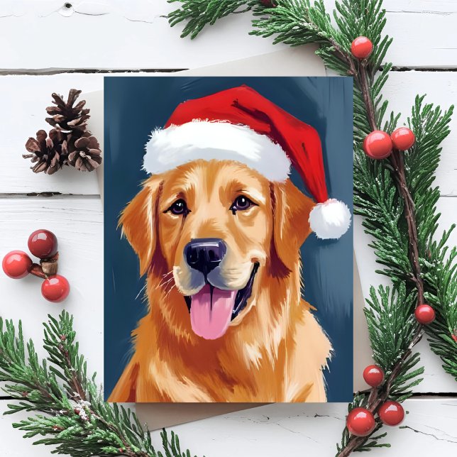 Cartes Pour Fêtes Annuelles Merry Golden Retriever | Santa Hat Dog Christmas (Créateur téléchargé)