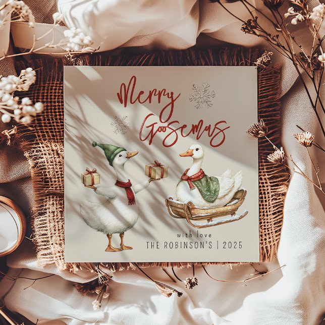 Cartes Pour Fêtes Annuelles Merry Goosemas | Whimsical Goose Christmas Holiday (Créateur téléchargé)