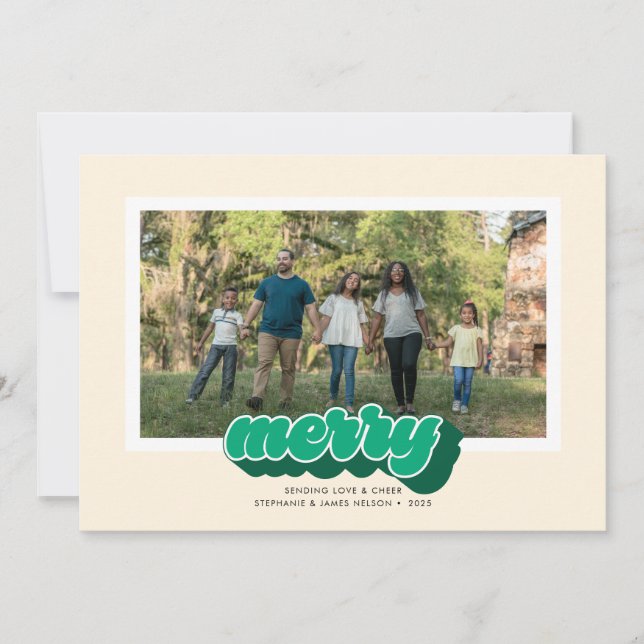 Cartes Pour Fêtes Annuelles Merry Green Retro Script Christmas Photo (Devant)