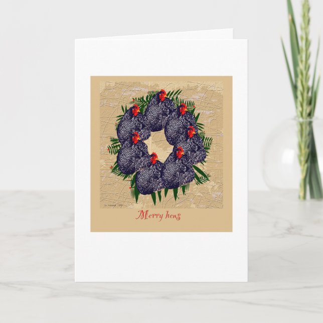 Cartes Pour Fêtes Annuelles Merry Hens couronne de Noël (poulets jardins) (Devant)