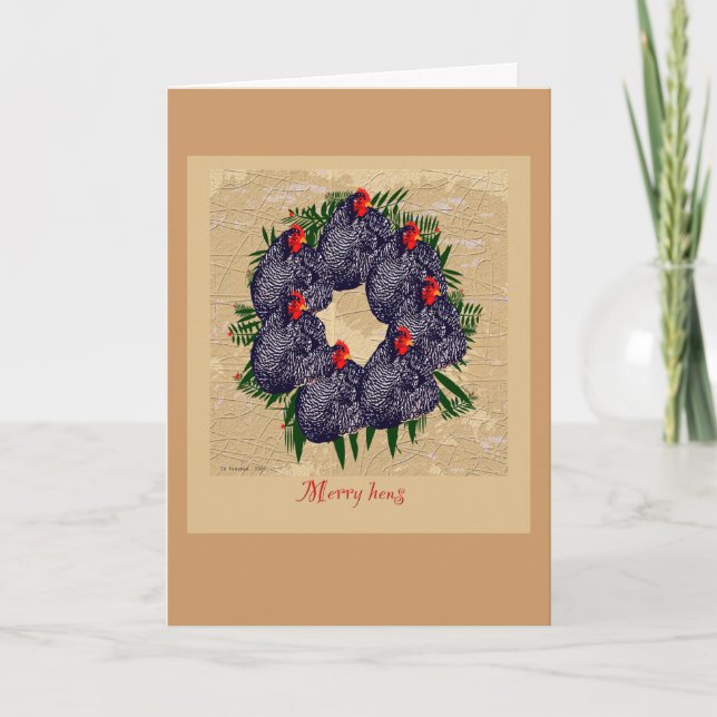 Cartes Pour Fêtes Annuelles Merry hens wreath voeux de Noël (Devant)