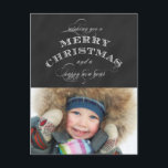 CARTES POUR FÊTES ANNUELLES MERRY HOLIDAY PHOTO POSTCARD | CHALKBOARD<br><div class="desc">TRENDY, MERRY CHRISTMAS PHOTO HOLIDAY GREETING POSTCARD in BLACK CHALKBOARD. Send your personalized holiday greetings to family and friends with this photo postcard with a SCRIPT font with the text: Wishing you a Merry Christmas and a Happy New Year. A simple versatile design by Elke Clarke©. For other colors please...</div>