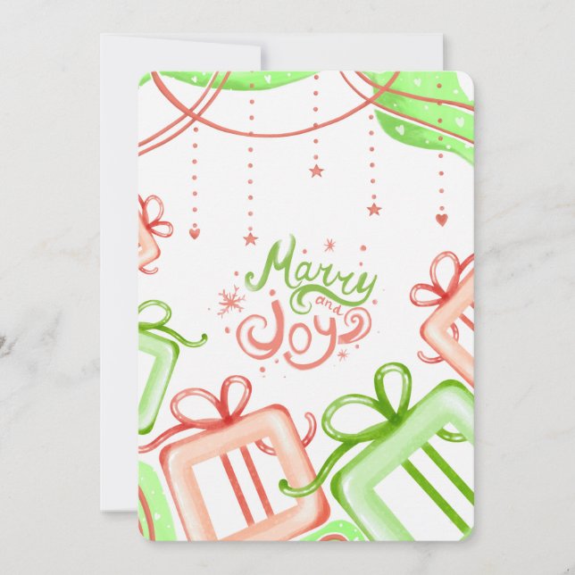 Cartes Pour Fêtes Annuelles Merry Joy Christmas Greetings with Gifts Design (Devant)