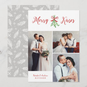 Cartes Pour Fêtes Annuelles Merry Kisses Modern Trois Photo Mistletoe