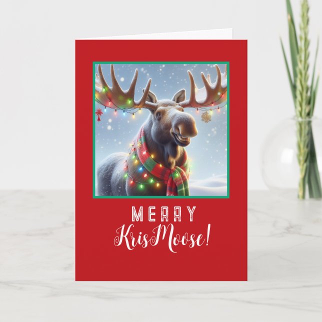 Cartes Pour Fêtes Annuelles Merry KrisMoose - Moose avec ornementations (Devant)