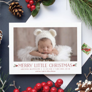 Cartes Pour Fêtes Annuelles Merry Little Christmas Birth Announcement