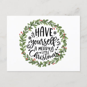 Cartes Pour Fêtes Annuelles Merry Little Christmas Watercolor Wreath