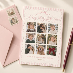 Cartes Pour Fêtes Annuelles Merry Little Year Ruban Rose Collage Photo de Noël