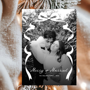 Cartes Pour Fêtes Annuelles Merry & Married Bow Photo Noël Nouveaux mariés