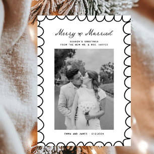 Cartes Pour Fêtes Annuelles Merry & Married Bow Photo Noël Nouveaux mariés