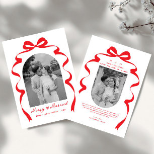 Cartes Pour Fêtes Annuelles Merry & Married Bow Photo Noël Nouveaux mariés