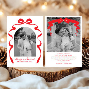 Cartes Pour Fêtes Annuelles Merry & Married Bow Photo Noël Nouveaux mariés