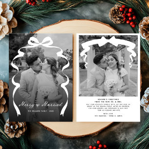Cartes Pour Fêtes Annuelles Merry & Married Bow Photo Noël Nouveaux mariés