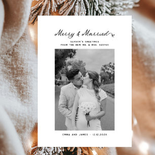 Cartes Pour Fêtes Annuelles Merry & Married Bow Photo Noël Nouveaux mariés