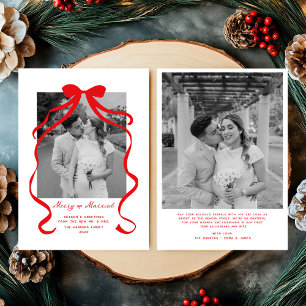 Cartes Pour Fêtes Annuelles Merry & Married Bow Photo Noël Nouveaux mariés