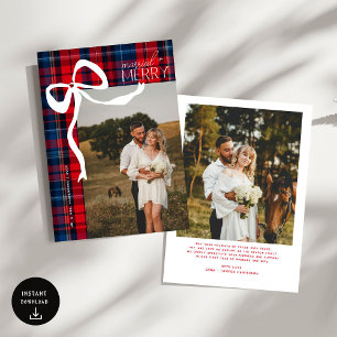 Cartes Pour Fêtes Annuelles Merry & Married Script Photo Noël Ruban Tartan