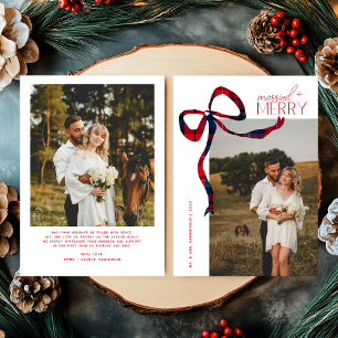 Cartes Pour Fêtes Annuelles Merry & Married Script Photo Noël Ruban Tartan 