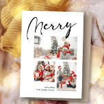 Cartes Pour Fêtes Annuelles Merry Minimaliste | Christmas Three Photo Collage<br><div class="desc">Envoyer des salutations de vacances personnalisables et personnalisées à des amis, des collègues et de la famille dans simple, chic, élégant et moderne 3 photo collage design festif, de style naturel minimaliste, des cartes de bord de pétoncle rond! Une belle calligraphie de cadres joyeux sur le dessus de vos trois...</div>