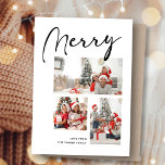 Cartes Pour Fêtes Annuelles Merry Minimaliste | Christmas Three Photo Collage<br><div class="desc">Envoyer des salutations de vacances personnalisables et personnalisées à des amis, des collègues et de la famille dans simple, chic, élégant et moderne 3 photo collage design festif, naturel minimaliste style rondes cartes! Une belle calligraphie de cadres joyeux sur le dessus de vos trois ( 3 ) photo collage devant....</div>