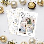 Cartes Pour Fêtes Annuelles Merry Modern calligraphie manuscrite 4 Photo Holid<br><div class="desc">Joyeux Noël Moderne coligraphie élégante qui imite une inscription manuscrite 4 photos qui peuvent être rapidement et facilement remplacés par vos photos de famille design minimaliste</div>