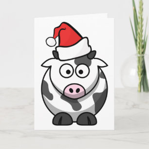 Cartes Pour Fêtes Annuelles Merry Moo Noël vache Santa Hat mots personnalisés