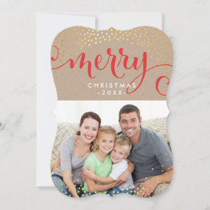 Cartes Pour Fêtes Annuelles MERRY PHOTO VACANCES élégant confetti d'or kraft