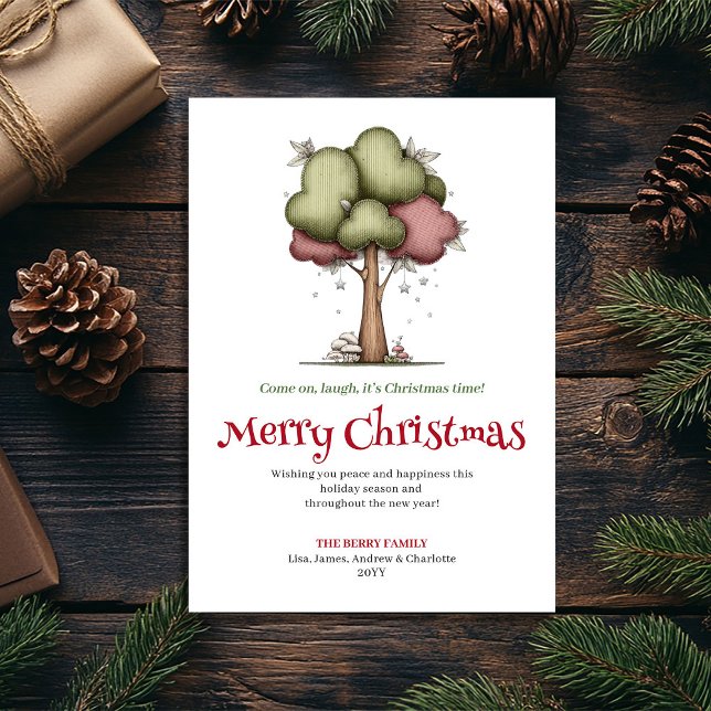 Cartes Pour Fêtes Annuelles Merry Quirky Christmas Tree Minimalist Design (Merry Quirky Christmas Tree Minimalist Design Holiday Card)