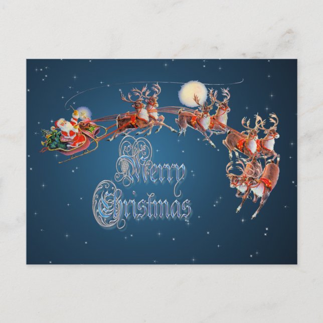 Cartes Pour Fêtes Annuelles "MERRY SANTA, SLEIGH et REINDEER par SHARON SHARPE (Devant)