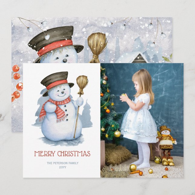 Cartes Pour Fêtes Annuelles Merry Snowman | Noël photo (Devant / Derrière)