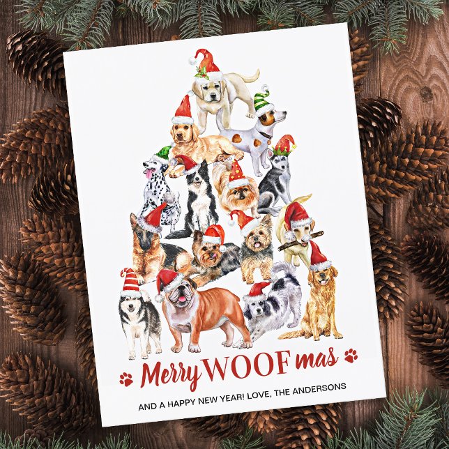 Cartes Pour Fêtes Annuelles Merry Woofmas Amoureux des chiens Christmas Tree B (Créateur téléchargé)