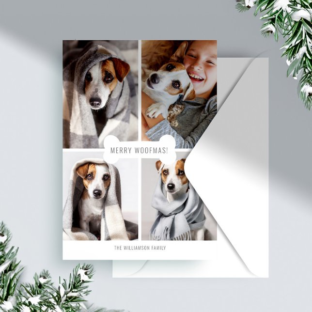 Cartes Pour Fêtes Annuelles Merry Woofmas Chien Bone Photo Animal Collage (Merry Woofmas Dog Bone Photo Pet Collage Holiday Card)