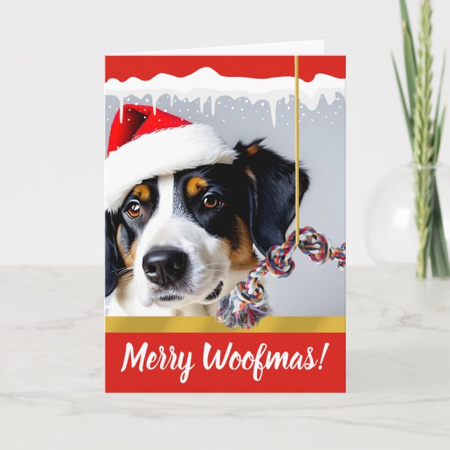 Cartes Pour Fêtes Annuelles Merry Woofmas Chien de Noël dans la neige (Devant)